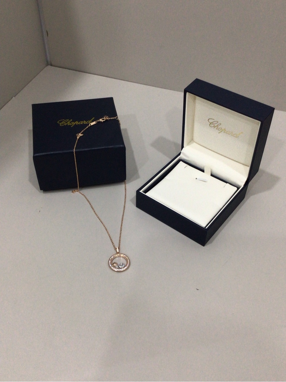 Authentic Chopard Rose Gold Floating Diamond Circle Pendant Necklace